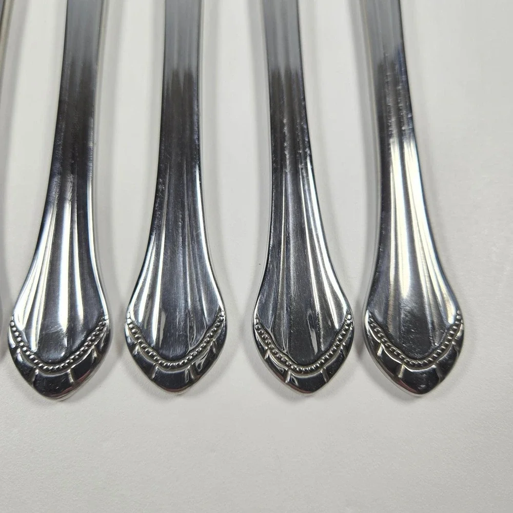 Oneida Marquette Dinner‎ Knives Flatware Stainless Beaded Fan Handle Serrated 6